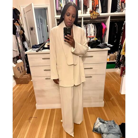 Rodebjer Idalia Blazer Beige Oversized Open Front Relaxed Shawl Collar Sz M - Picture 4 of 13